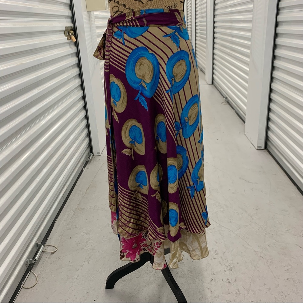 Juniors Silk Wrap Skirt Upcycled Sarees Fits Girls 10- Ladies Small
